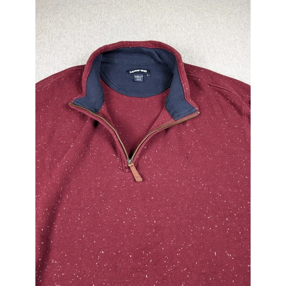 Lands' End Men's 1/4 Zip Mock Neck Sweater XXL Tall Red Speckled Cotton Pullover